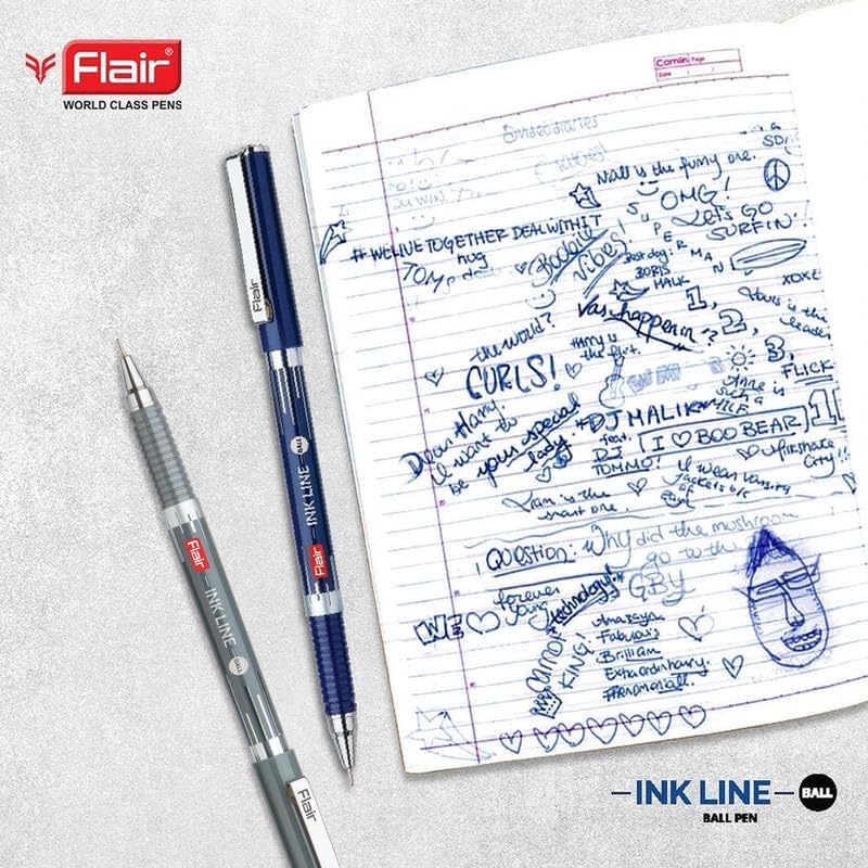 FLAIR Inkline Ball Pen Pack of 5 | Blue Ink | Lightweight, Refillable, Smooth Writing | School, Office & Home Use