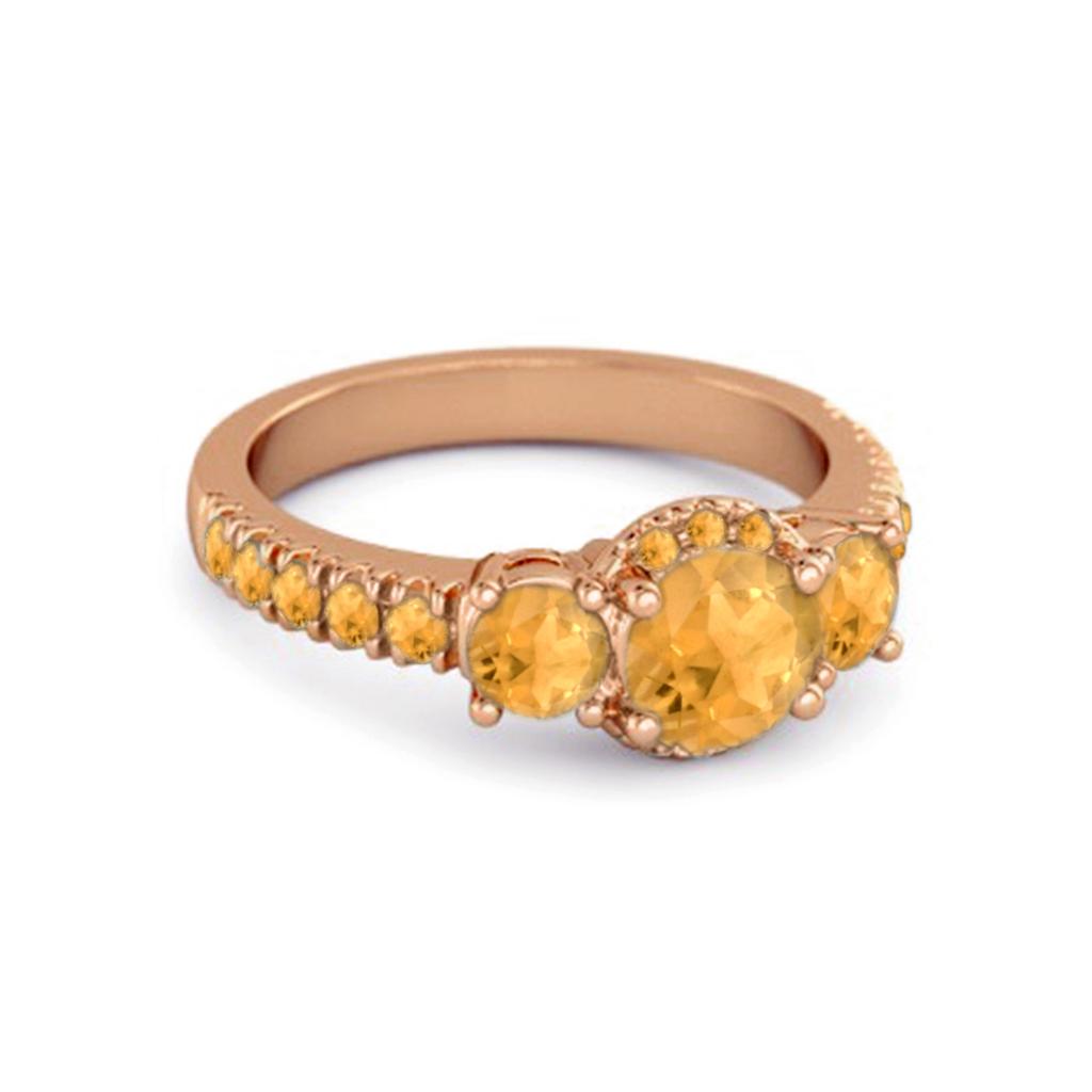 Citrine Three- 925Stone Inspired Accent Ring - 925 Sterling Silver Rose Gold Vermeil