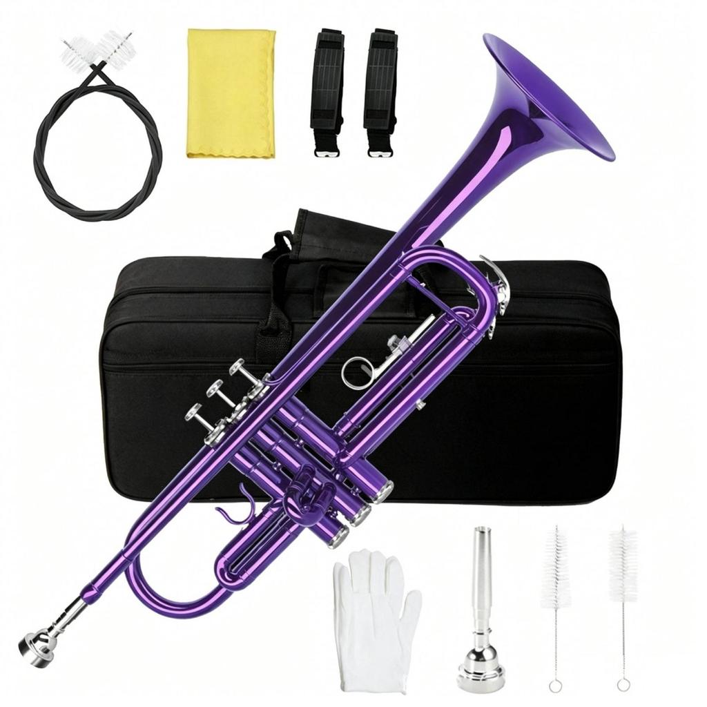 Trumpets Set for Beginner, Brass Student Instrument with Case, Cleaning Kit, Mouthpiece and