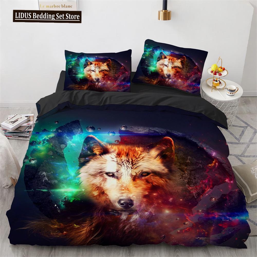 Wolf Duvet Cover Set Black White Wolf Yin And Yang Pattern Wild Animals Comforter Cover King Queen Size For Kid Boys Bedding Set