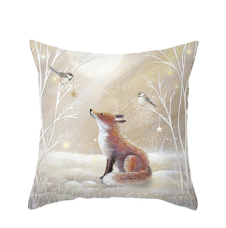 Home Christmas Decoration Pillowcase Fawn Rabbit Snowman Print  Sofa Office Seat Car  Ornament