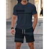 2026 Sommar Ny Ankomst Herr Casual Tvådelat Set Randigt Tryck Kortärmad Skjorta och Atletiska Shorts Set Herr Fitness Set
