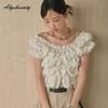 Summer Women Office Lady Elegant Blouse V Neck Puff Sleeve Black Beige Brown Shirt Feminine Sexy Stylish Blouse