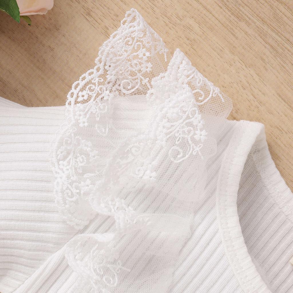 Girls' Fashion Set Spring and Summer Children's Casual Lace Short-sleeved and Leather Short Skirt Two-piece Set