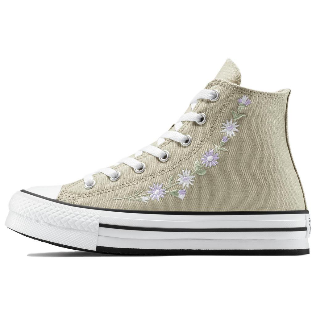 Converse Chuck Taylor All Star Lift Embroidered Floral Comfortable Versatile Durable High-Top Canvas Shoes Women Sneakers Gray Green A11825C