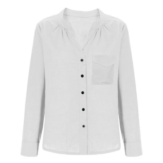 Women Shirt V Neck Long Sleeve Button Down Spring Summer Casual Tops