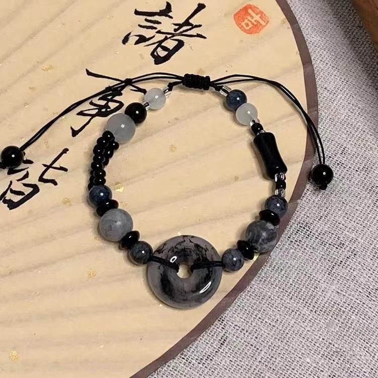 Black Beaded Highend Bracelet Exquisite Chinese Style Resin Stone