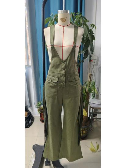 Women's Suede Fringe Wide-Leg Retro Overalls