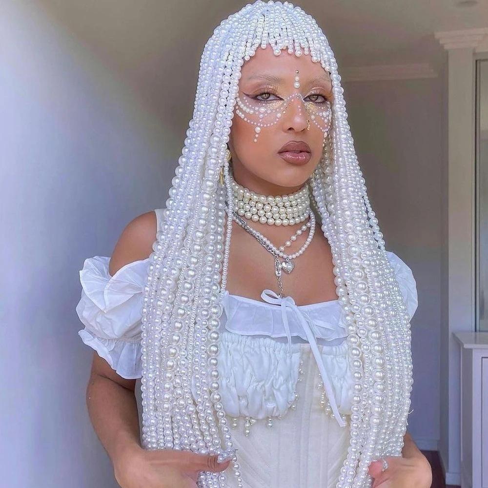 Long fringe Pearl headdress Hair chain Fashion personality Stage Show Hair accessories Ladies Sexy retro exaggerated jewelry acc
