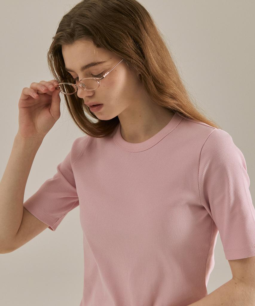 BASIC HOUSE Women'S Ribbed Short Sleeve T-Shirt Pink Lyts3201