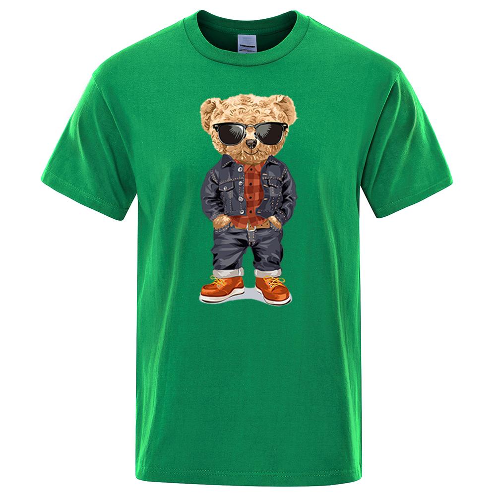 Cowboy Ted Bear With Hands In Pockets Men T Shirts Loose Summer Streetwear Casual Tee Clothes T-Shirts Cotton Breathable Tops