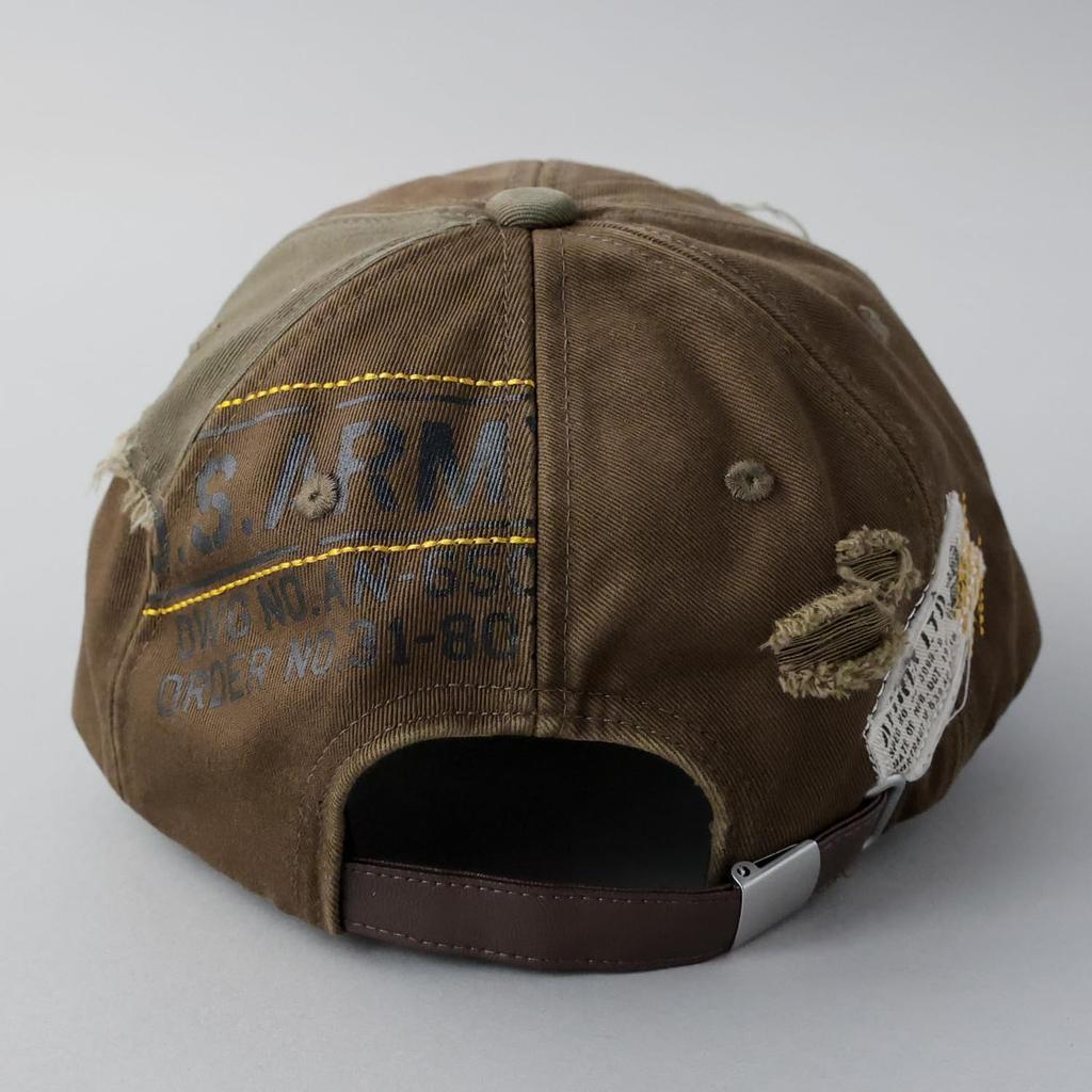 Distressed Remake Low Cap 6 Panel Full Cap Baseball Cap Cotton Cap Hat Cap Black All Season Deep Spring Summer Khaki 01 [AVIREX] Men's