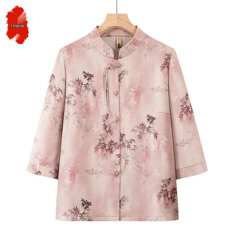 Elderly Women s Summer New Chinese Style Floral V-neck Cardigan Shirt 3XL