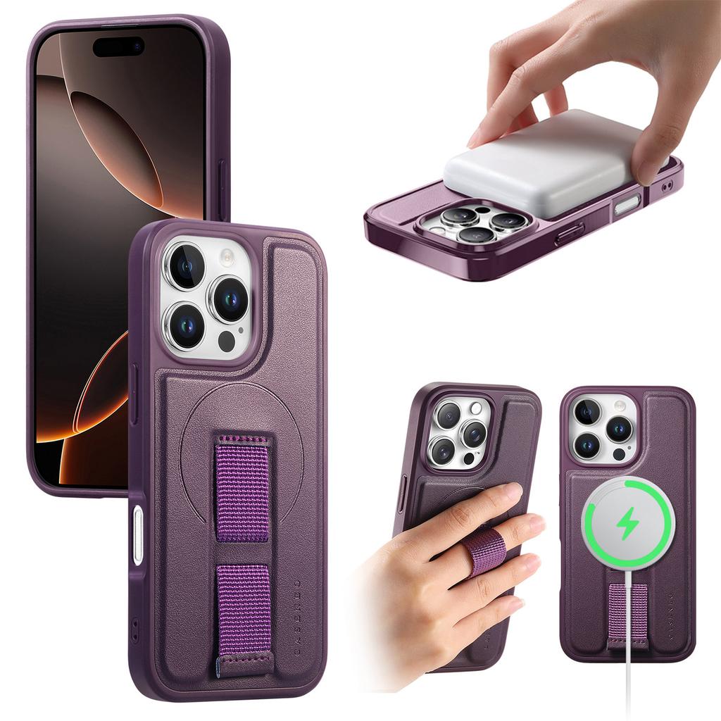 For iPhone 16 Pro Magnetic Case CASENEO Wristband PU Leather + PC Shockproof Phone Cover