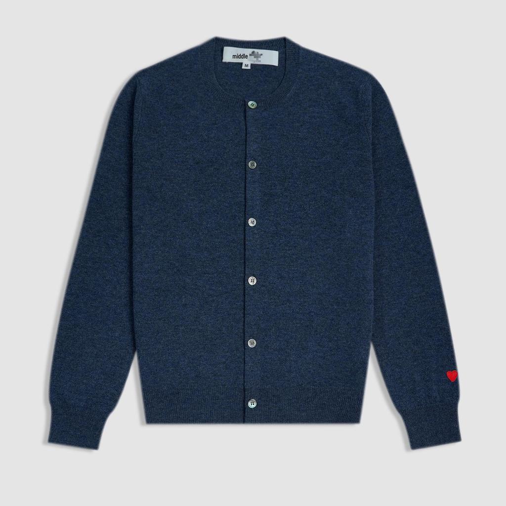 Women's Slim Fit Japanese-Style Wool Cardigan with Embroidered Peach Heart