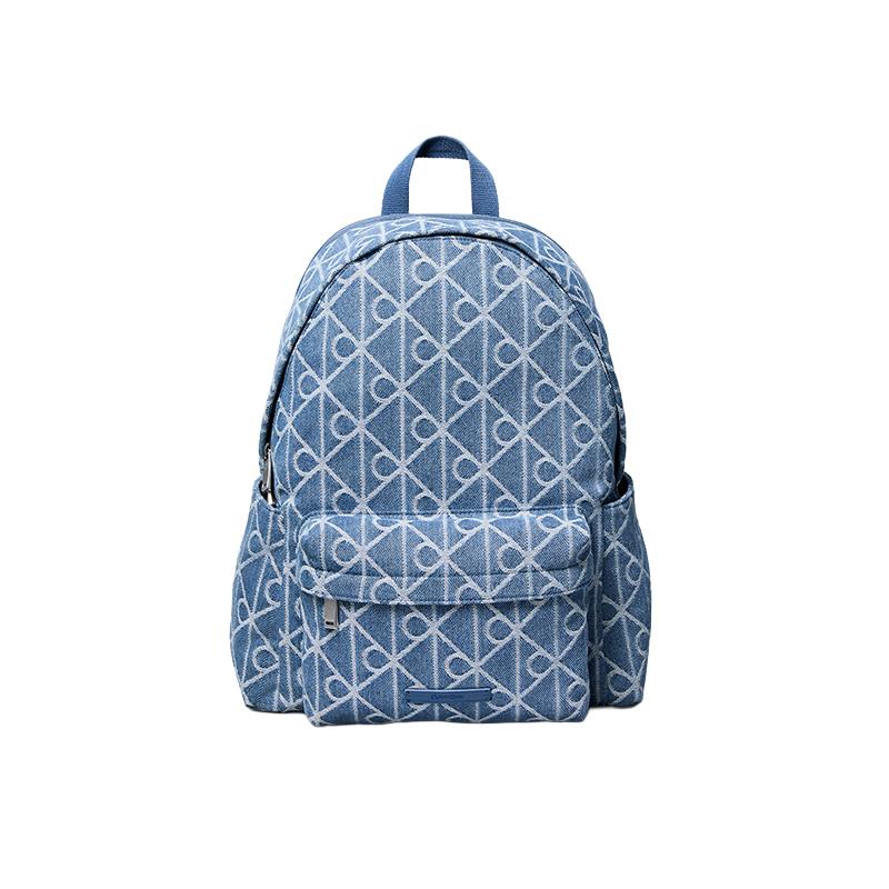 

Calvin Klein Casual Commuter Monogram Jacquard Large Capacity Fabric Backpack Men backpack Rainbow-Blue 4D3429G-YBN Basic Set (Bag)