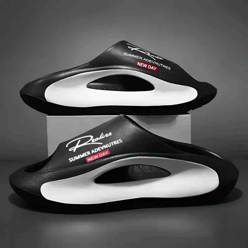 

Lightweight EVA Slide Black and White Cartoon Design, Exposed Toes, Comfortable All Year Round, Casual Indoor/outdoor 44-45