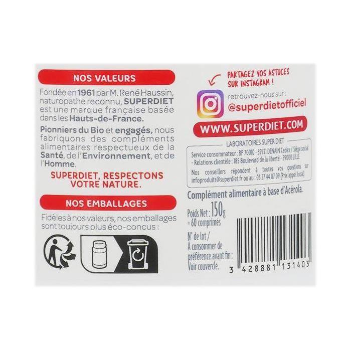 Superdiet sd acérola 1000 bio maxi pot sd 60 cp