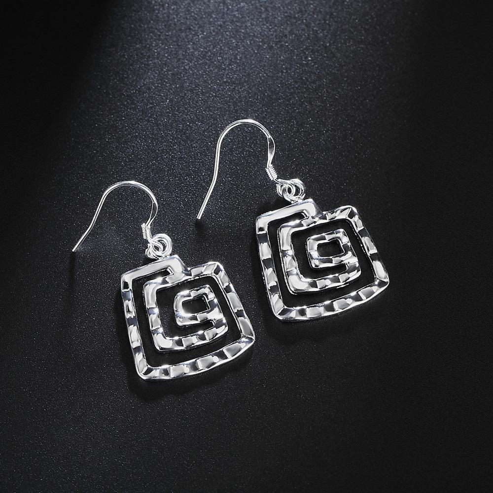 Square Circle 925 Sterling Silver Earrings Elegant Jewelry For Lady Women Girls Fashion Party Wedding Gifts