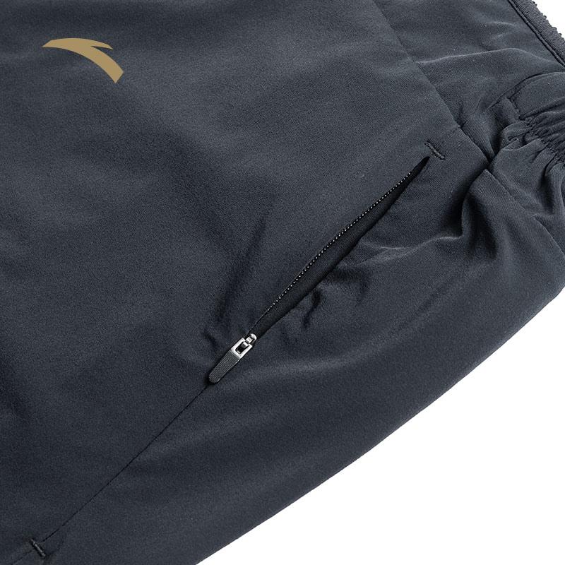 Anta Solid Color Logo Print Elastic Waist Straight Loose Shorts Summer Men shorts Black 152230505