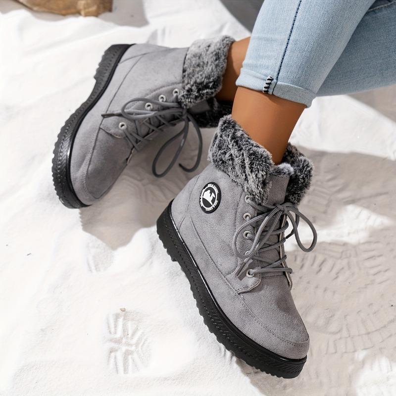 Women's Winter Outdoor Snow Boots Lace Up Thick Plush Lined Insulated Anti-Slip Waterproof Athletic Ankle Booties