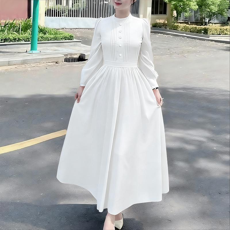 

ZANZEA Women Casual Round Neck Solid Color Long Sleeve Spring Dress 2XL білий