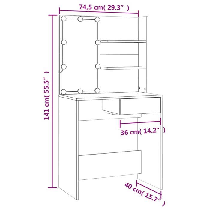 VidaXL Vanity Set with LED Cosmetic Table Makeup Vanity Table Jewelry Table Bedroom Smoked Oak 3114112