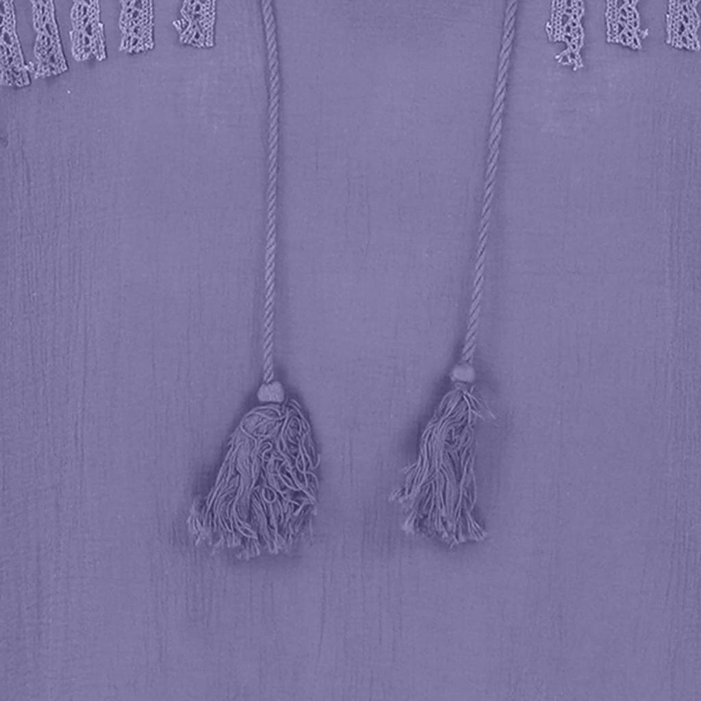 Women Flared Sleeve Tops Solid V-Neck Lace Splicing Fold Three Quarter Sleeve