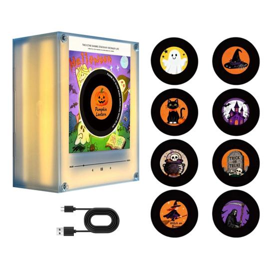 Magnete per Giradischi con Luce Notturna, Magnete per Frigorifero in Vinile, 9 Dischi Programmabili, Memoria da 128MB, Nessuna Musica, Luce LED Personalizzabile, Personalizzazione Magnetica NFC
