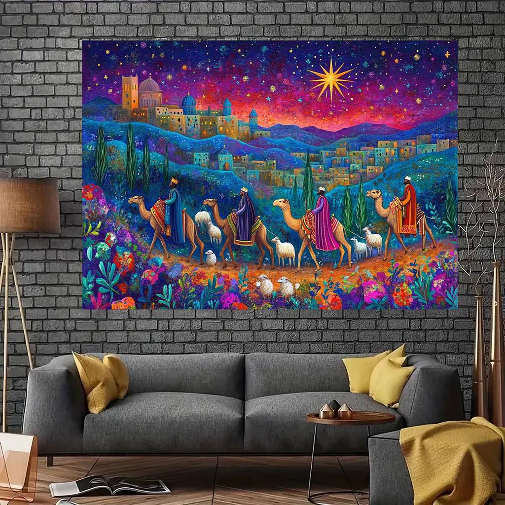 Background cloth for holiday gatherings vivid starry sky scenes including camels and shepherds no need for power supply