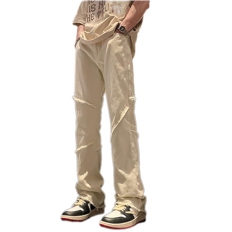 Men's Clothing American High Street Vibe White Jeans Male Feeling Ins Ruffian Handsome Slim Fit Rough Edge Micro-pull Pants