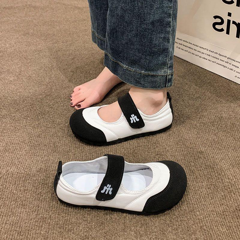 Mary Jane flat single shoes women's 2025 summer new niche design sense Velcro women's shoes casual versatile shoes