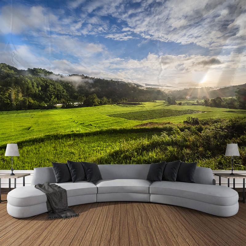 Tapiserie cu model de imprimare peisaj natural de pajiști deluroase pentru acasă, dormitor, sufragerie, decorare perete, fundal, tapiserie din pânză