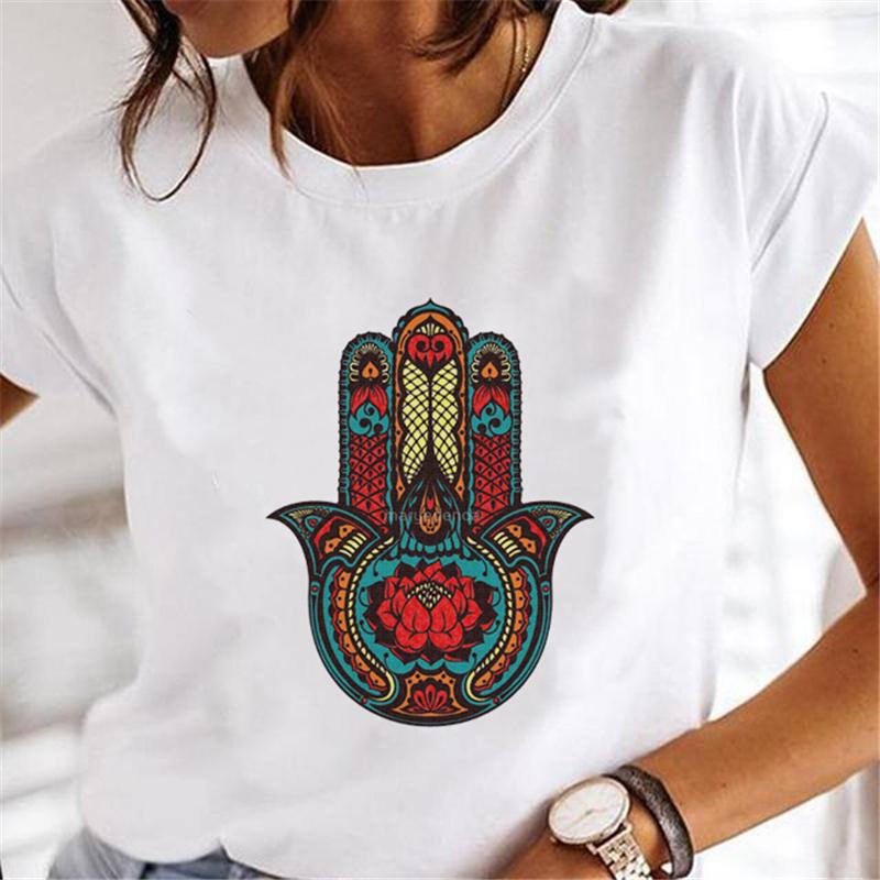 Hand Of Hamsa Fatima Print Fashion T-shirt Top Women's Summer Casual Harajuku Pattern Print Short Sleeve Shirt Y2K top