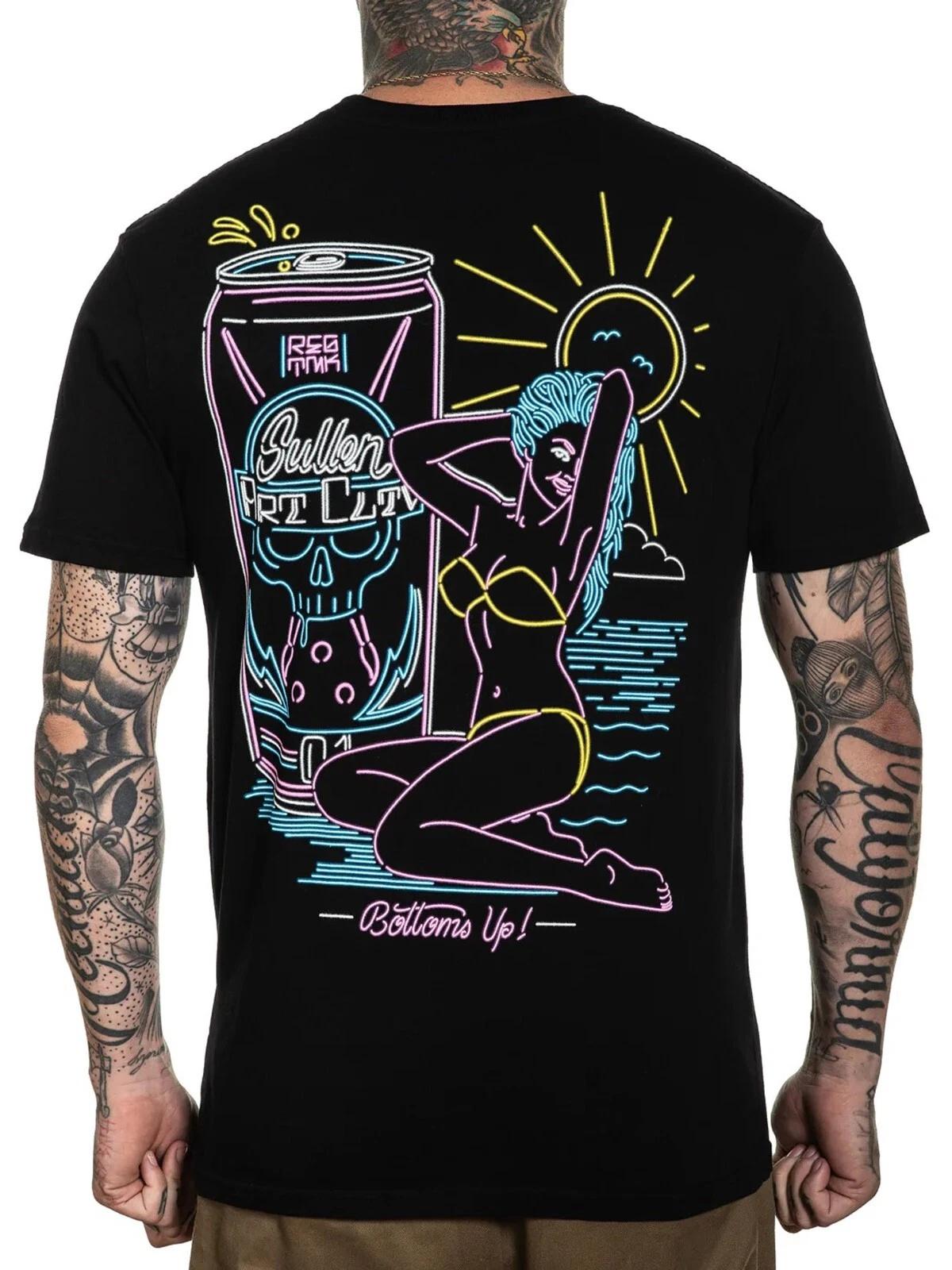 

Sullen Men s Neon Paradise Short Sleeve Premium T-shirt Tattoo Style Beer Tee 4XL