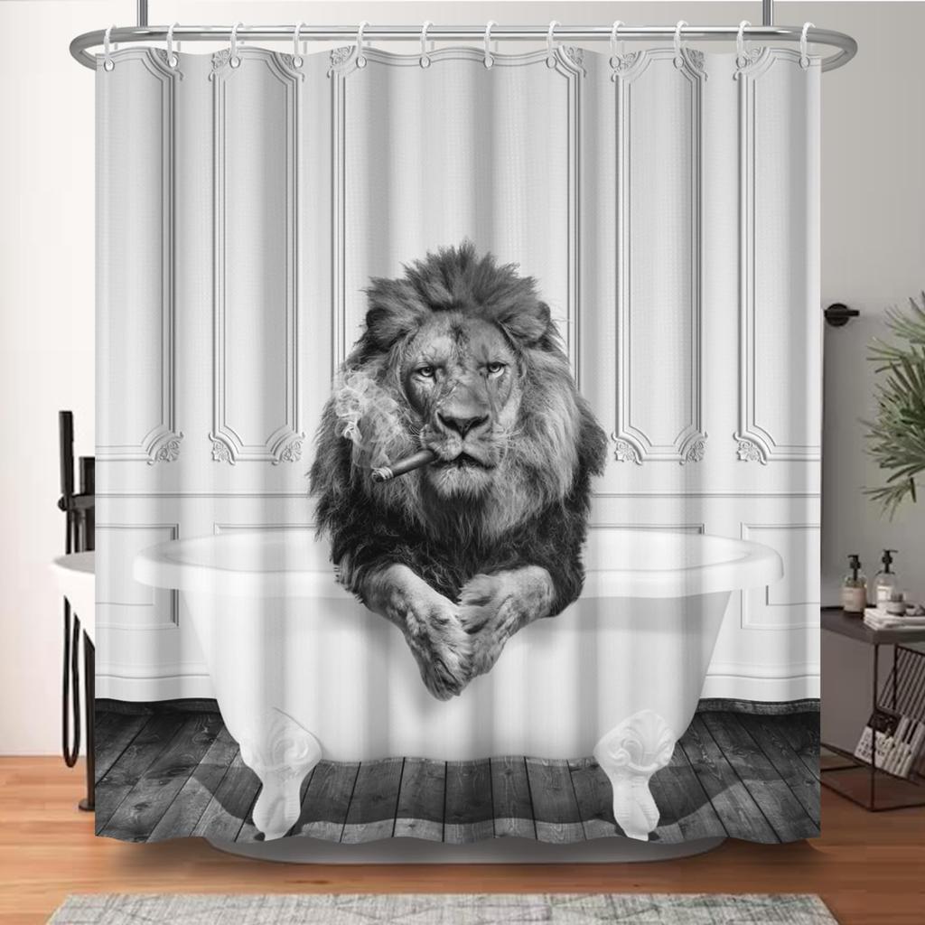 Waterproof Fabric Shower Curtain-Cute Black Cat Animal Print Bathroom Curtain for Kids, Funny Bath Curtain with Hooks Bathroom