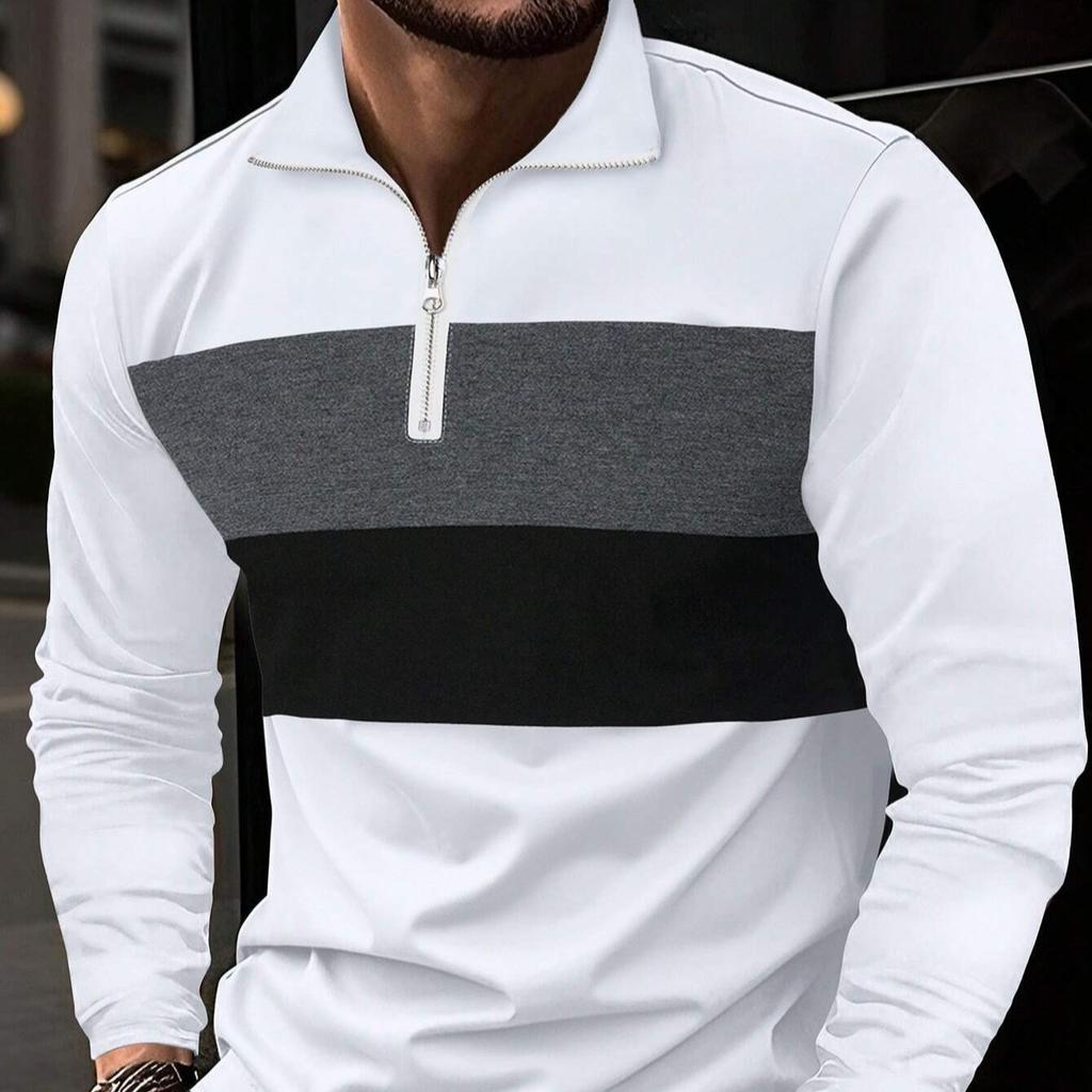 Spring and Autumn Retro Fashion Men's Zipper Lapel Long Sleeve Trend Design Temperament Pullover