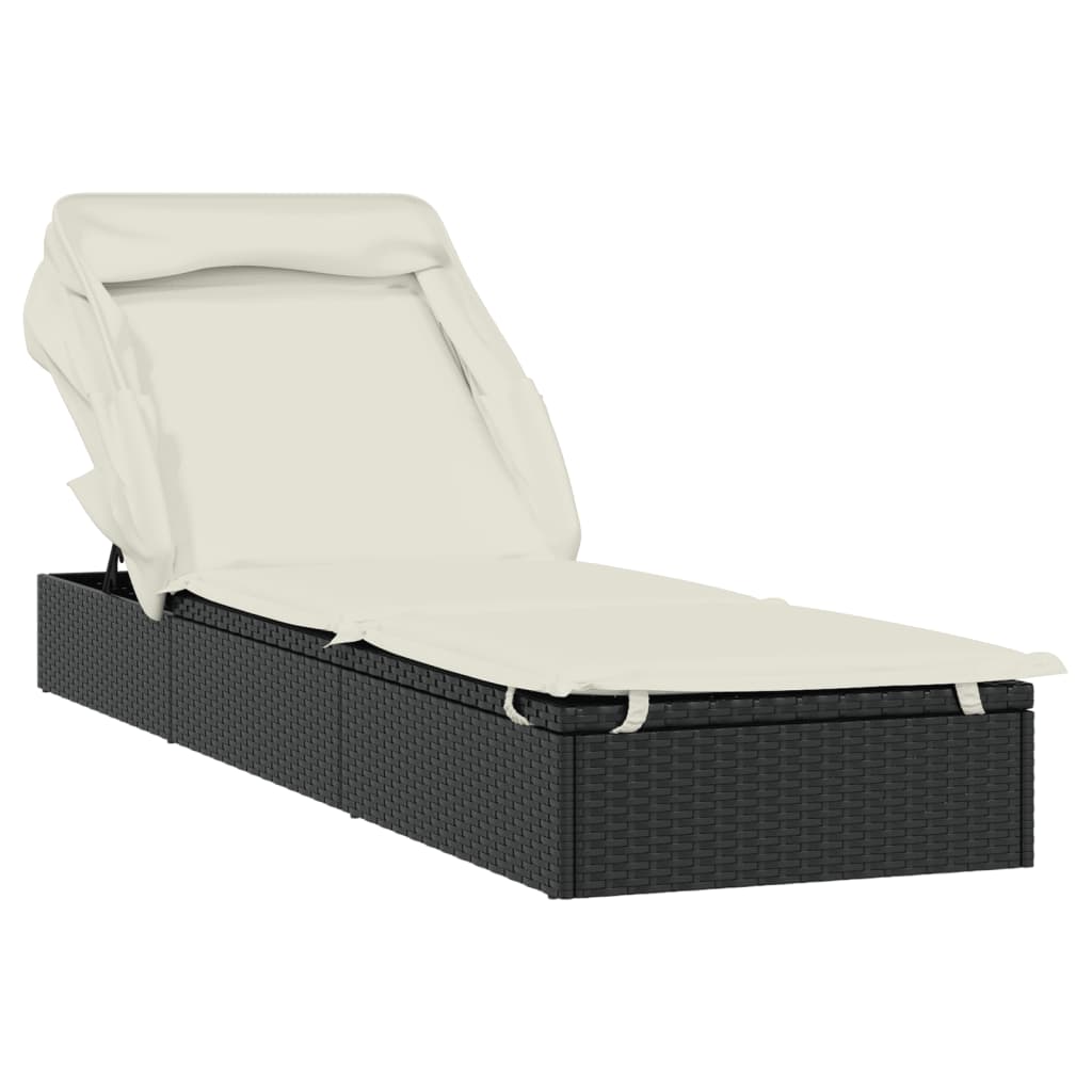 Sun Lounger with Foldable Canopy Black 213 x 63 x 97 cm Poly Rattan