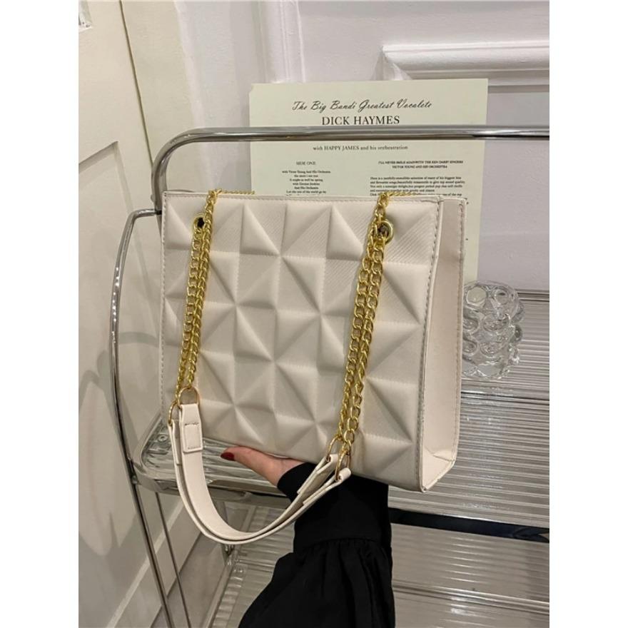 Niche Fashion Checkered Chain Women's Bag French Casual Shoulder Crossbody Bag ins Style Simple Underarm Bag PU Material