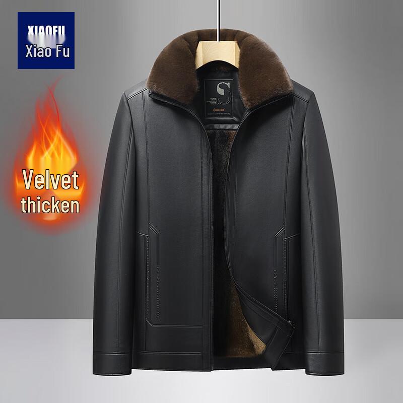 

Men s Detachable Faux Fur Collar Fleece Lined Leather Jacket 4XL