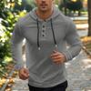 Spring Summer Men's  Hooded T-Shirts Linen Solid Color Casual Button Long Sleeve Thin T Shirt Men