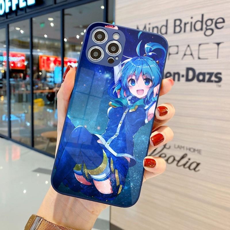 Cute Konosuba Anime Girl Phone Case For IPhone 14 13 12 11 Pro Max X XR XS 8 7 Plus Liquid Glass Color Phone Cover
