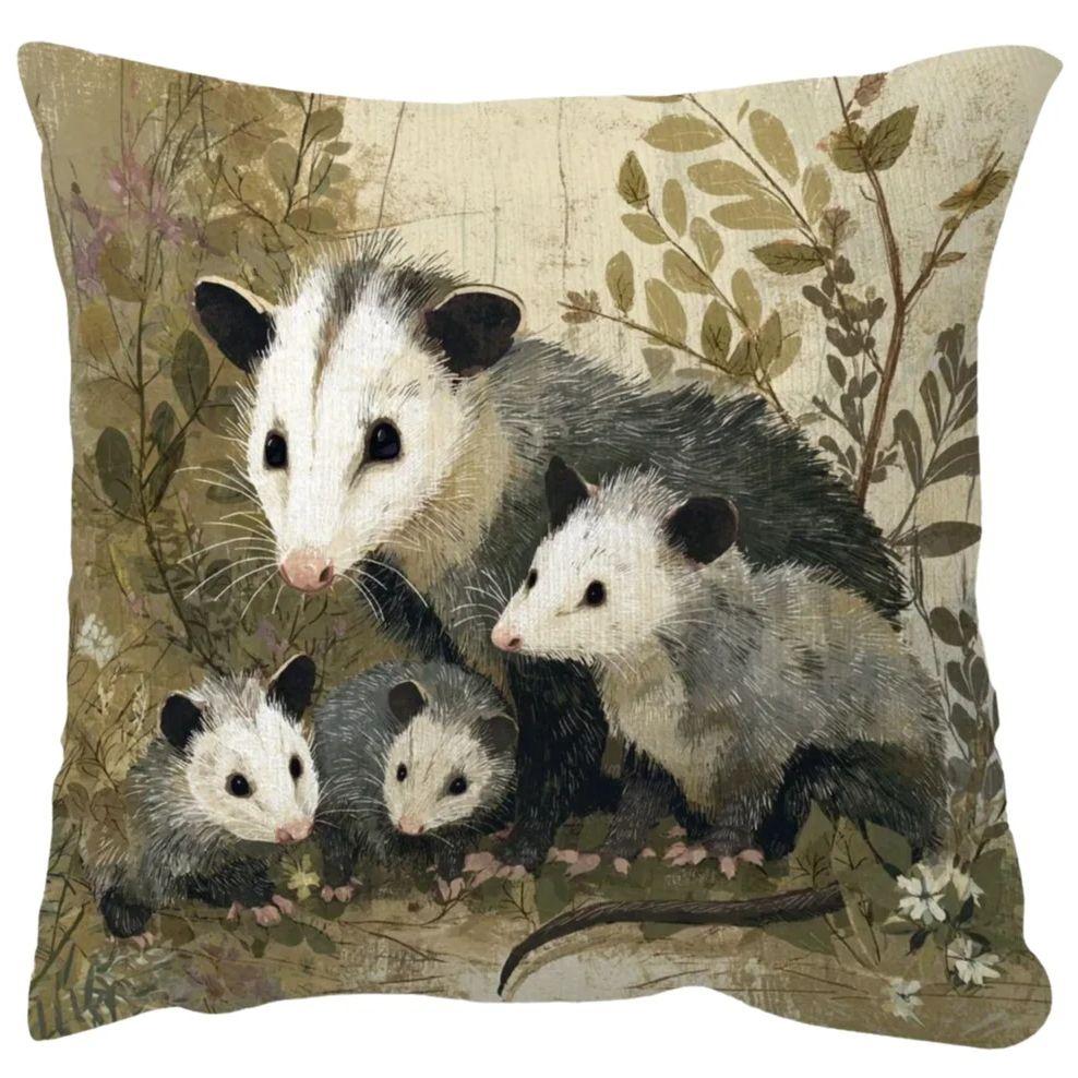 1 Stück Opossum-Liebhaber Wohnzimmer Kissenbezug, Polyester 2D Zweiseitiger Druck, Vintage Opossum-Familienkissen, Perfektes Geschenk Für Wil