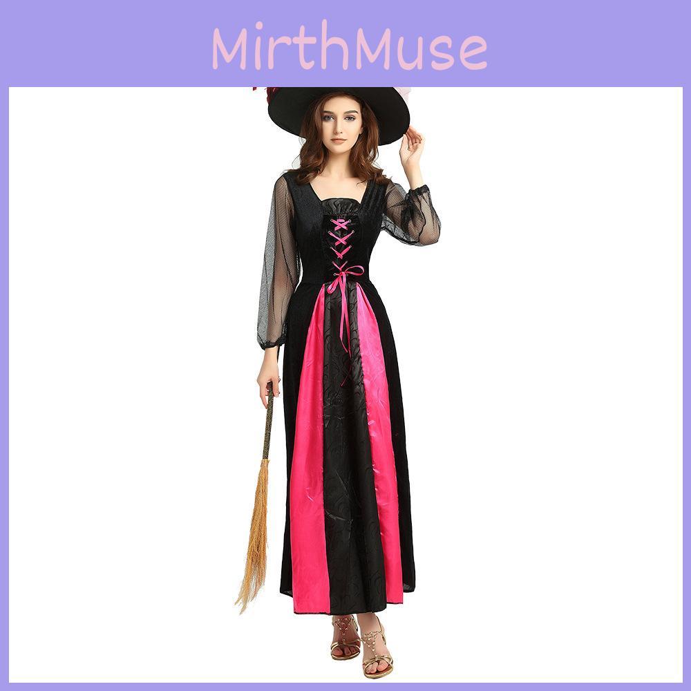 Chic Magenta Polyester Witch Attire For Women Ideal For Halloween And Themed Parties
