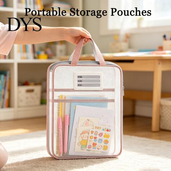 Durable Nylon Mesh Pockets Transparent Document Bag, Portable Lightweight File Organizer with Zipper School Stationery Organizers And Strap,