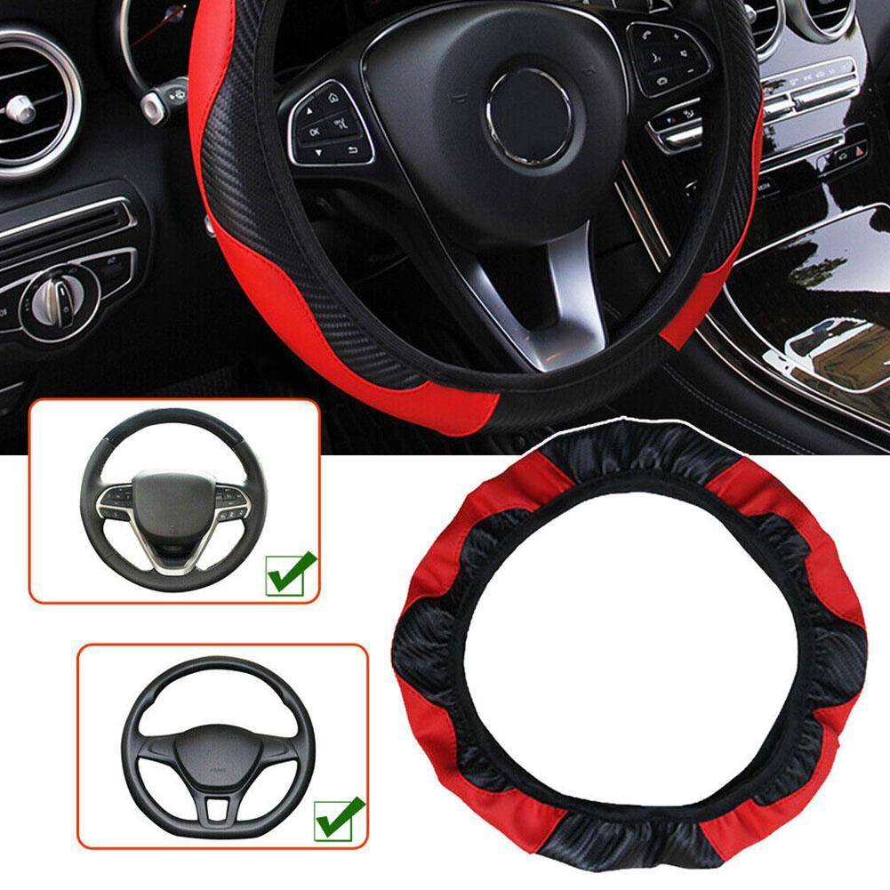 Coprivolante Auto Universale Antiscivolo Traspirante Stagioni Quattro Pelle Carbonio Fibra Interni PU Protezione Automobile G7Y9