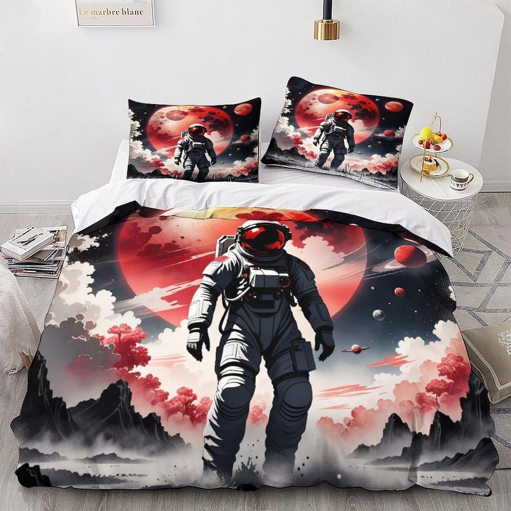 Astronaut Comforter Cover Set For Boys,Outer Space Adventure Duvet Cover Galaxy Cosmonaut Spaceman Planet Universe Bedding Set