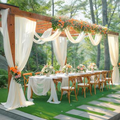Wedding White Gauze Drapes for Outdoor Decoration and Arch Background