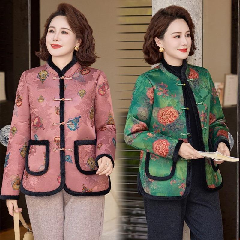 Middle-aged women's autumn and winter flower padded jacket the elderly mother's jacket middle-aged and elderly women's clothing to keep warm