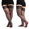 Women Sexy Lace Top Anti-Slip Plus Size Thigh High Fishnet Stockings Hold Ups Black Over Knee Length In Various Net Size
